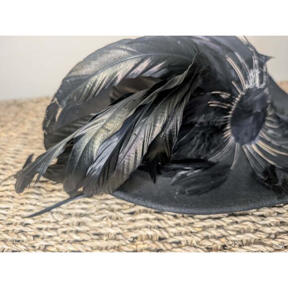 Vintage Michael Howard 100% Wool Black Hat Floating Feathers Derby Church main image 6